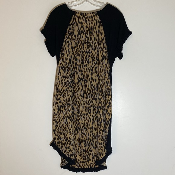 Umgee Dress Womens Small Black Leopard Linen Boho Fringe Hem Pockets Casual Nice - Picture 13 of 16